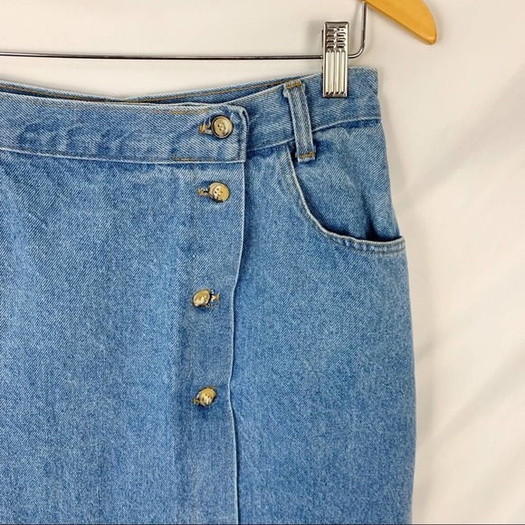 Vivaldi Jeanswear Vintage 90's Denim Wrap Side Slit Midi Skirt Size 12 - Picture 4 of 13